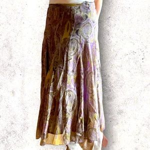 Jones New York Silk Paisley print midi skirt, size 6 Vintage, greens & purples